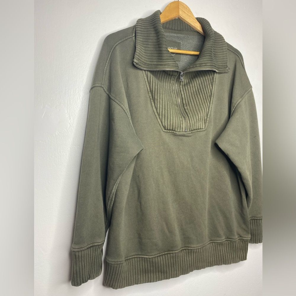 Aerie Down To Earth Quarter Zip Olive Green Sweater Size M  Comfy Lounge - Picture 3 of 7